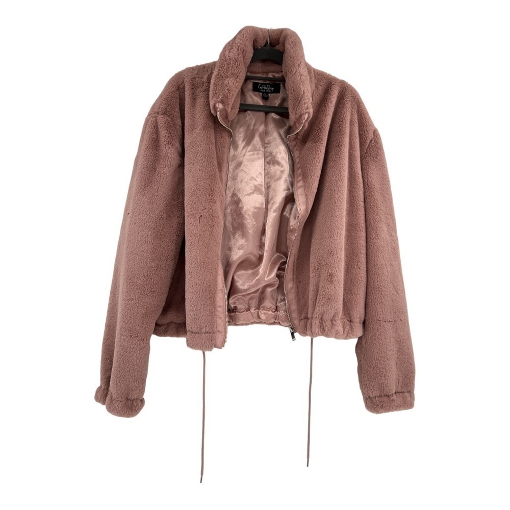 Coffee Shop Dusty Pink Jacket Faux Fur zip front bomber size XL - Picture 11 of 12